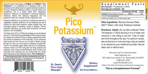 Pico Potassium - Roztok draslíku | Pikoiontický tekutý draslík Dr. Deanové - 480ml