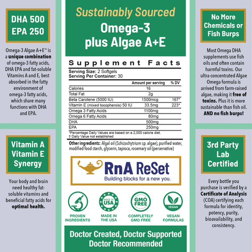 Omega-3 Algae A+E - Veganské Omega-3 mastné kyseliny z řas s vitamínem A+E